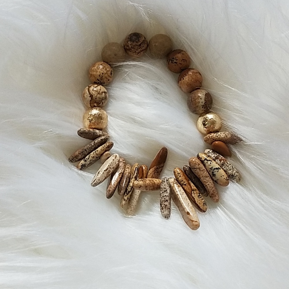 Brown & Gold Stretchy Beaded Bracelet